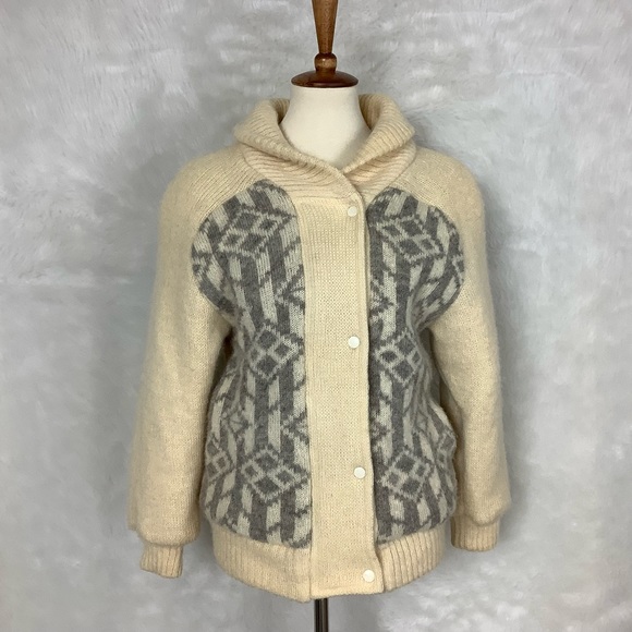 Vintage Jackets & Blazers - Vintage 80s 90s Icewear Icelandic Ivory & Gray Wool Sweater Coat